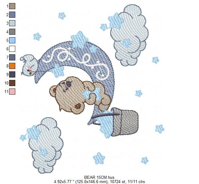 Bear embroidery designs - Moon embroidery design machine embroidery pattern - bear filled stitch design - Teddy embroidery Moon embroidery - Marcia Embroidery