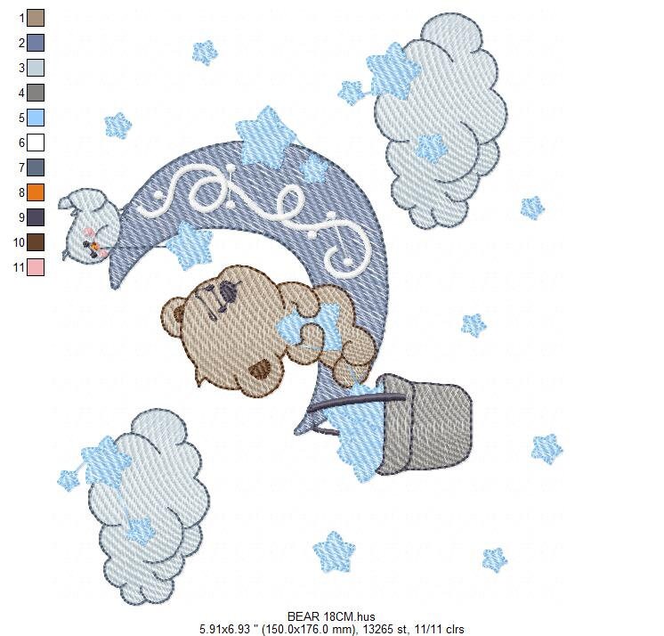 Bear embroidery designs - Moon embroidery design machine embroidery pattern - bear filled stitch design - Teddy embroidery Moon embroidery - Marcia Embroidery