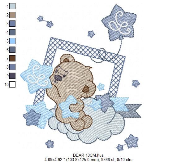 Bear embroidery designs - Cloud and stars embroidery design machine embroidery pattern - Baby boy embroidery file instant download pes jef Marcia Embroidery