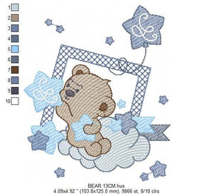 Bear embroidery designs - Cloud and stars embroidery design machine embroidery pattern - Baby boy embroidery file instant download pes jef