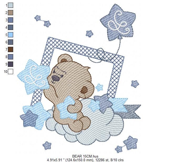 Bear embroidery designs - Cloud and stars embroidery design machine embroidery pattern - Baby boy embroidery file instant download pes jef Marcia Embroidery