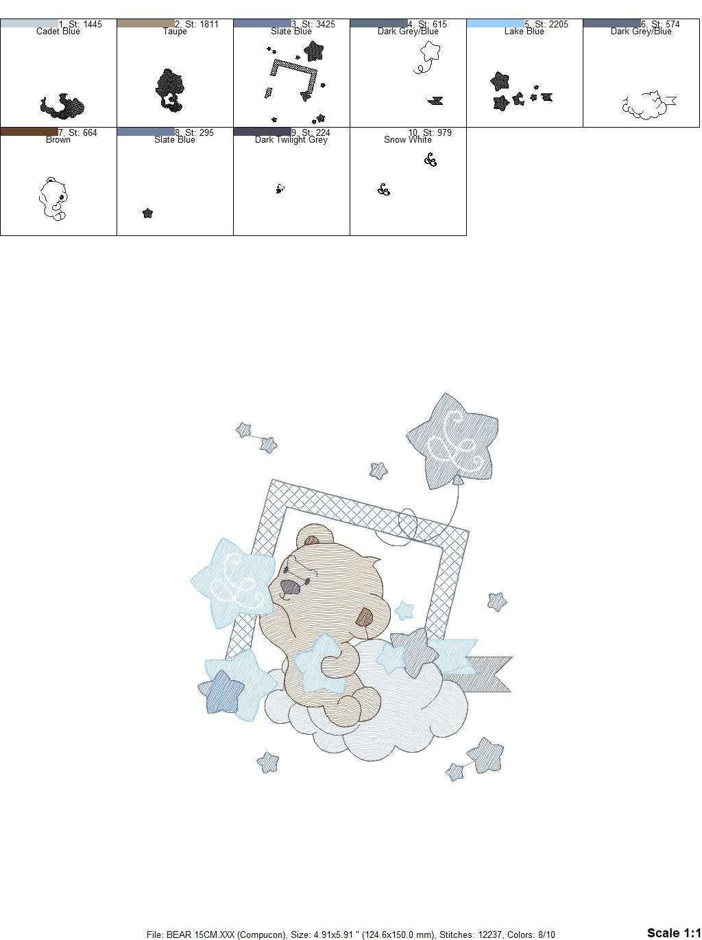 Bear embroidery designs - Cloud and stars embroidery design machine embroidery pattern - Baby boy embroidery file instant download pes jef Marcia Embroidery