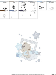 Bear embroidery designs - Cloud and stars embroidery design machine embroidery pattern - Baby boy embroidery file instant download pes jef