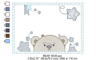 Peek a boo Bear embroidery designs - Teddy embroidery design machine embroidery pattern - Baby Boy embroidery file - download bear in frame