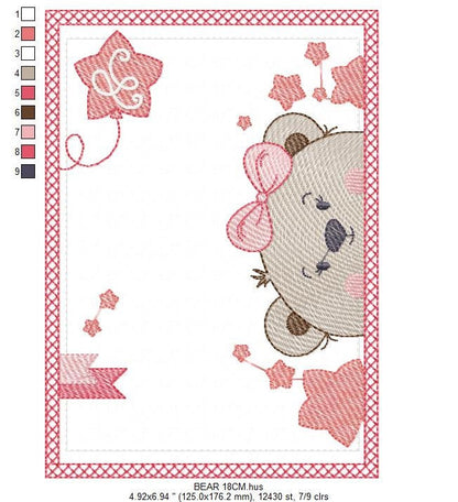 Bear embroidery designs - Teddy embroidery design machine embroidery pattern - Baby Girl embroidery file - instant download bear in a frame Marcia Embroidery