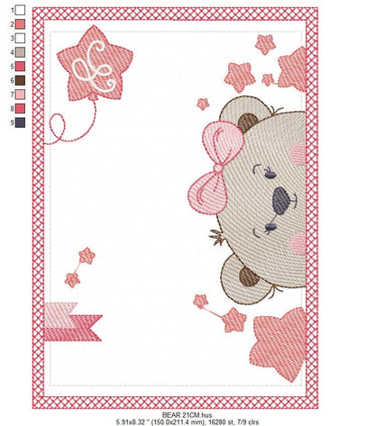Bear embroidery designs - Teddy embroidery design machine embroidery pattern - Baby Girl embroidery file - instant download bear in a frame Marcia Embroidery