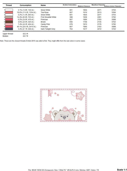 Bear embroidery designs - Teddy embroidery design machine embroidery pattern - Baby Girl embroidery file - instant download bear in a frame Marcia Embroidery