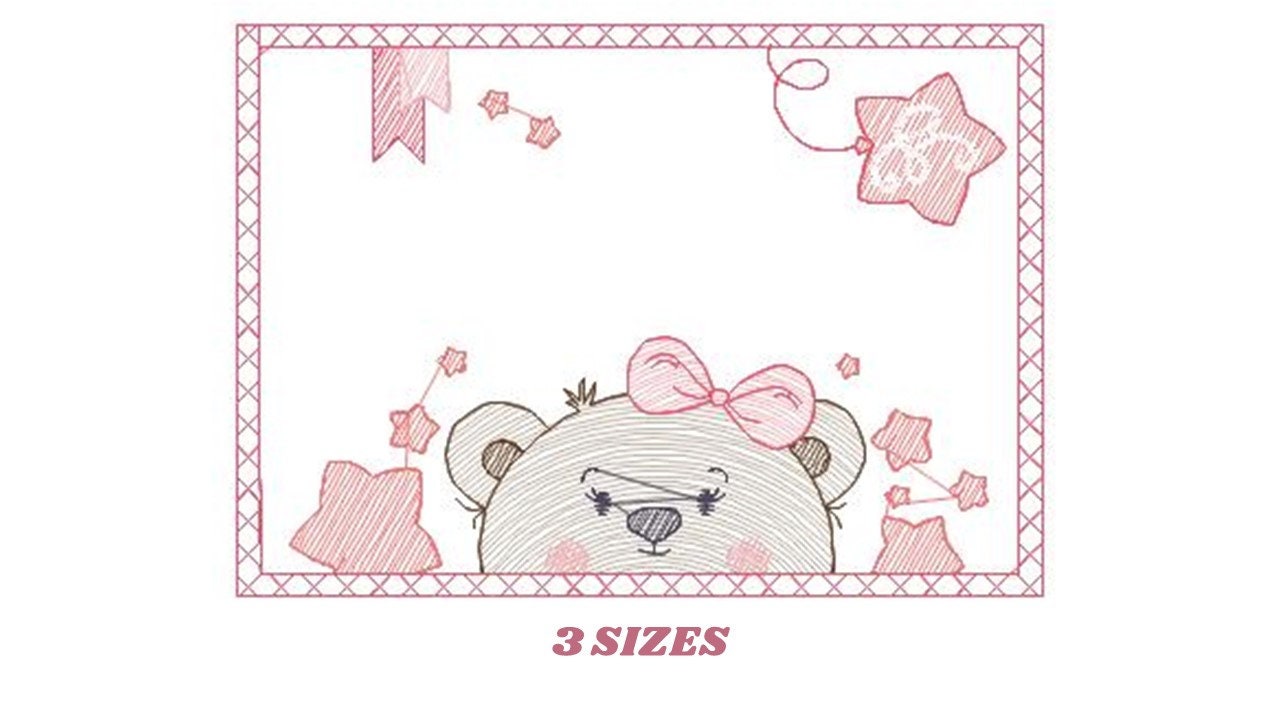 Bear embroidery designs - Teddy embroidery design machine embroidery pattern - Baby Girl embroidery file - instant download bear in a frame Marcia Embroidery