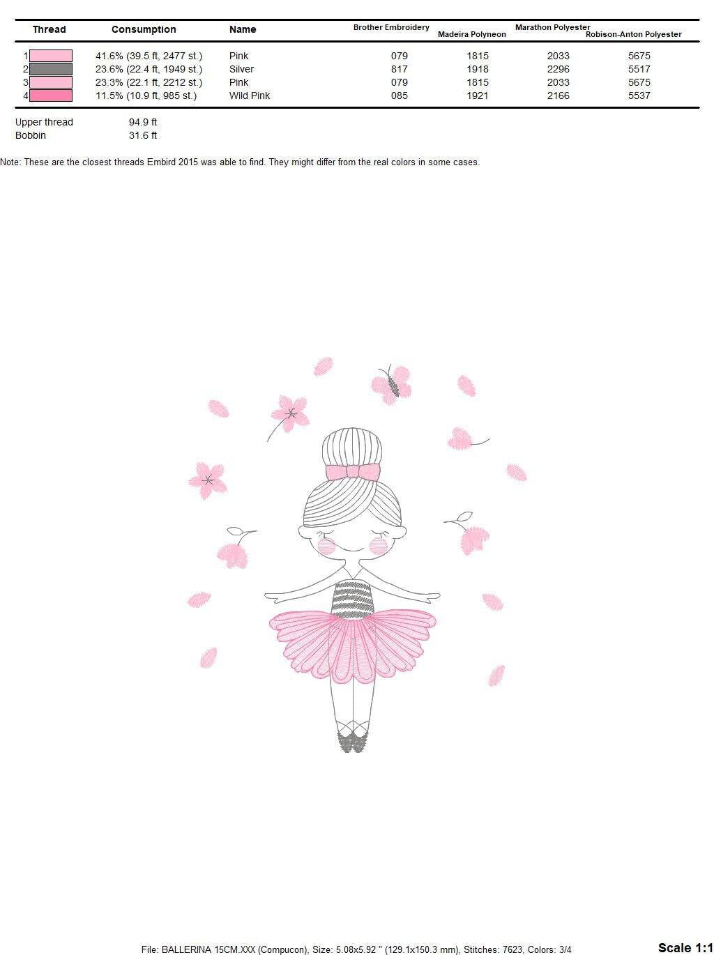 Ballerina embroidery designs - Ballet embroidery design machine embroidery pattern - instant download - Baby girl embroidery digital file Marcia Embroidery