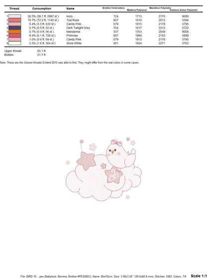 Bird embroidery designs - Bird with cloud embroidery design machine embroidery pattern - Baby girl embroidery file - instant download pes