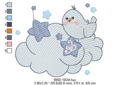 Bird embroidery designs - Bird in a cloud embroidery design machine embroidery pattern - Baby boy embroidery file - Instant digital download Marcia Embroidery