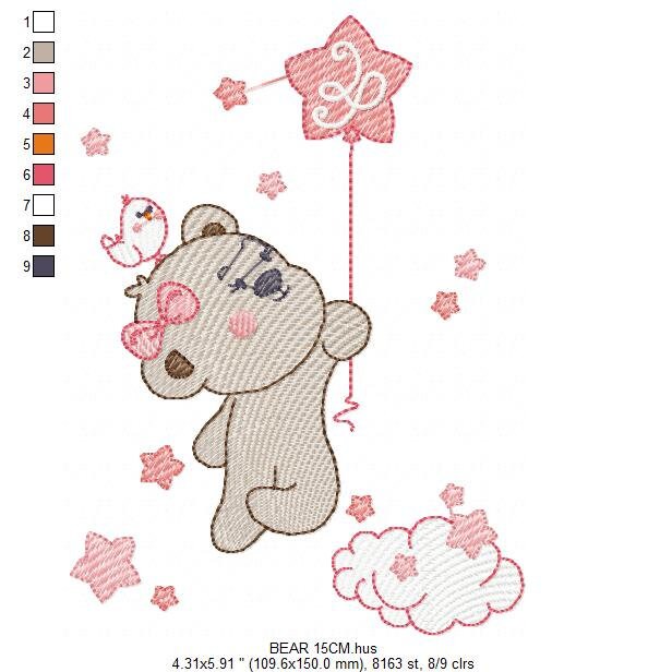 Birthday Bear embroidery designs - Animals embroidery design machine embroidery pattern - Bear embroidery file - baby girl embroidery pes Marcia Embroidery