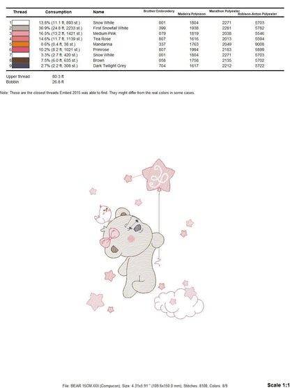 Birthday Bear embroidery designs - Animals embroidery design machine embroidery pattern - Bear embroidery file - baby girl embroidery pes Marcia Embroidery