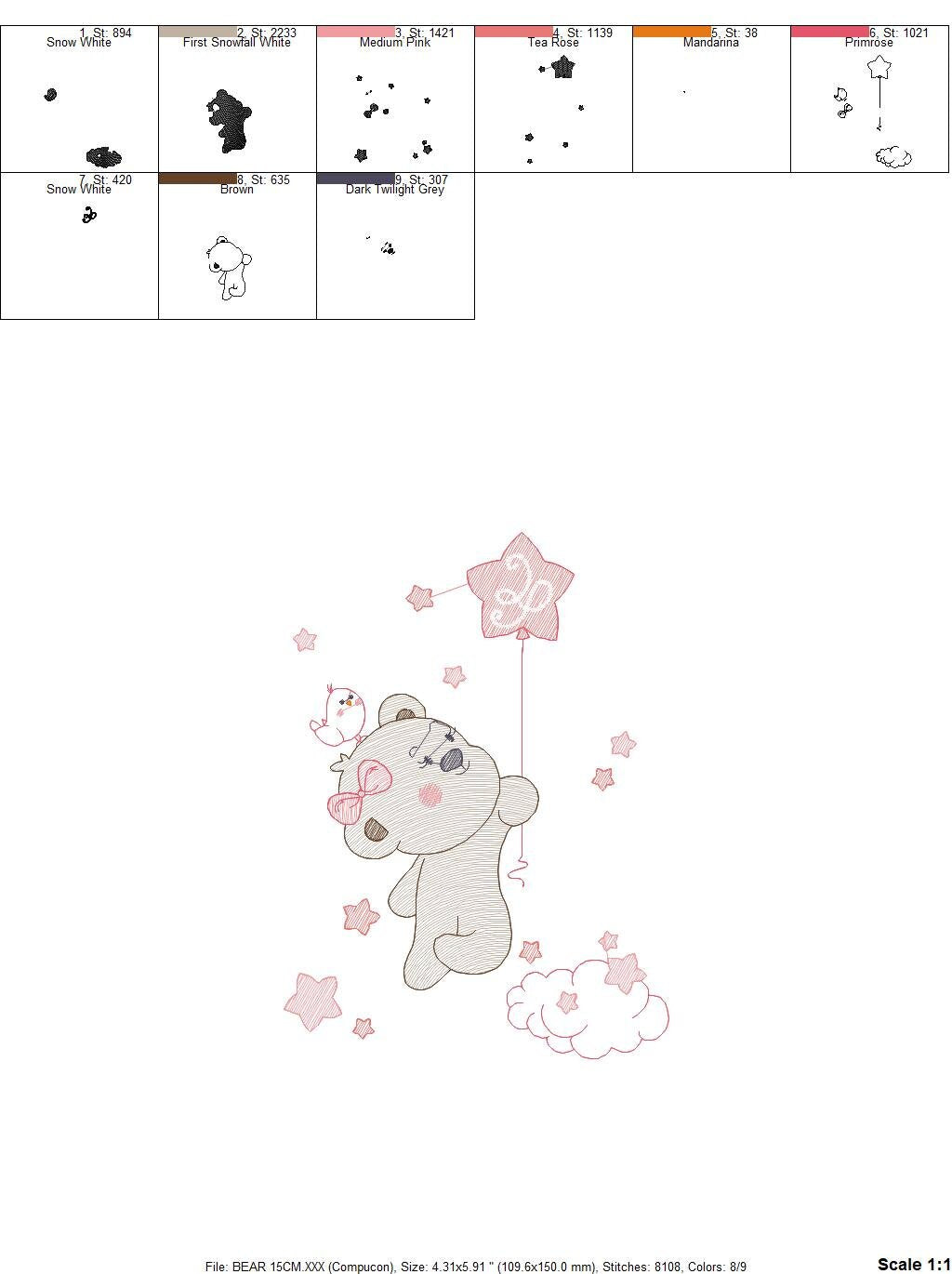 Birthday Bear embroidery designs - Animals embroidery design machine embroidery pattern - Bear embroidery file - baby girl embroidery pes Marcia Embroidery