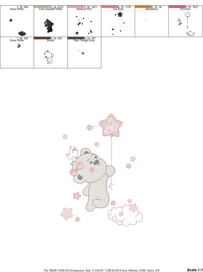 Birthday Bear embroidery designs - Animals embroidery design machine embroidery pattern - Bear embroidery file - baby girl embroidery pes Marcia Embroidery