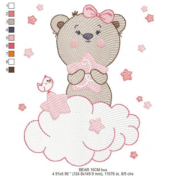 Teddy Bear with stars embroidery designs - Baby girl embroidery design machine embroidery pattern - Bear with cloud - instant download pes Marcia Embroidery