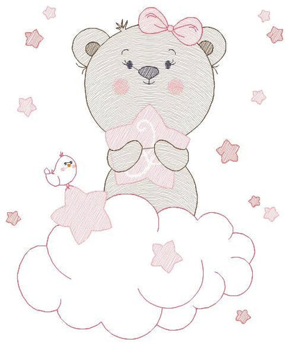 Teddy Bear with stars embroidery designs - Baby girl embroidery design machine embroidery pattern - Bear with cloud - instant download pes Marcia Embroidery