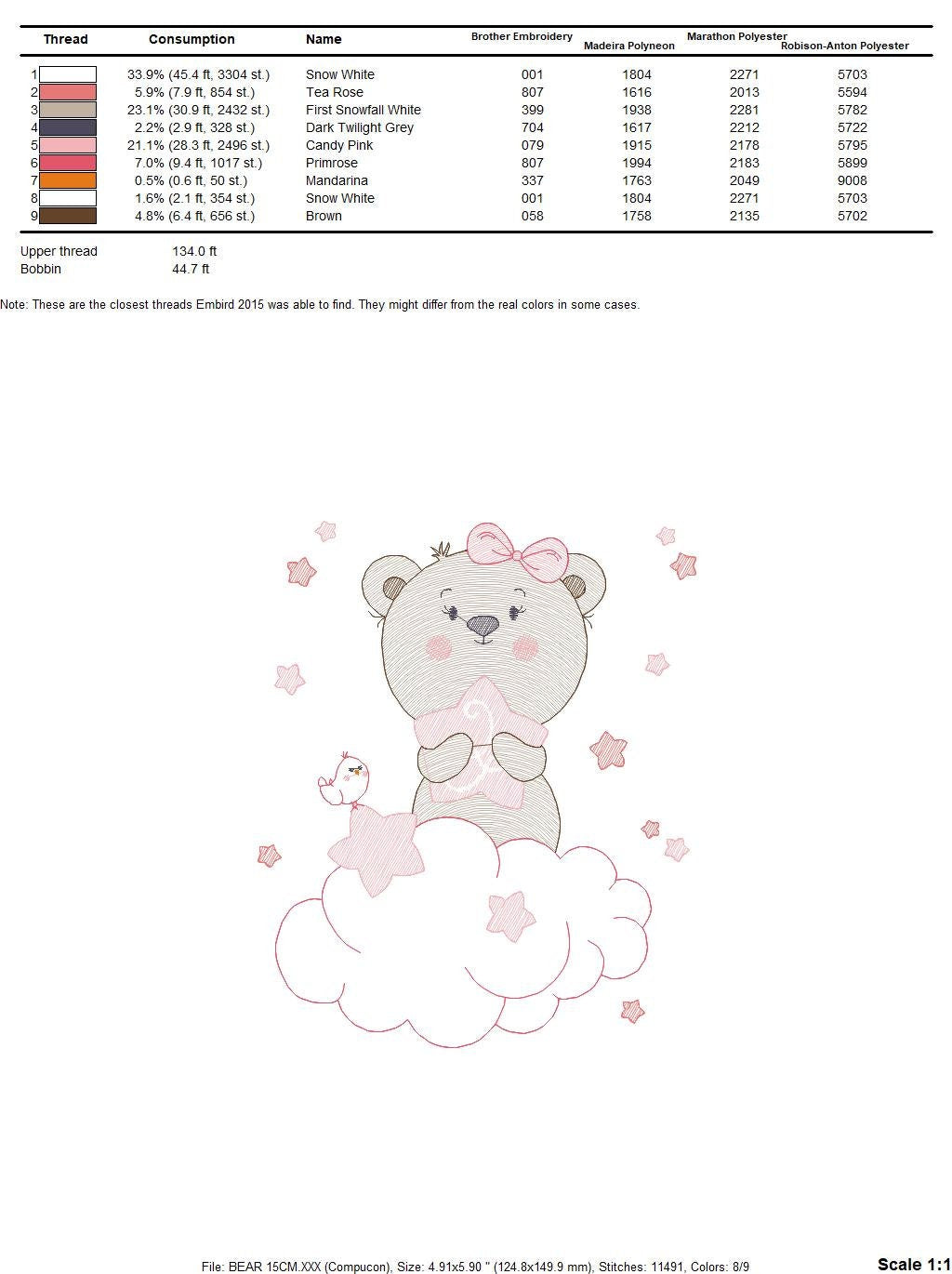 Teddy Bear with stars embroidery designs - Baby girl embroidery design machine embroidery pattern - Bear with cloud - instant download pes Marcia Embroidery