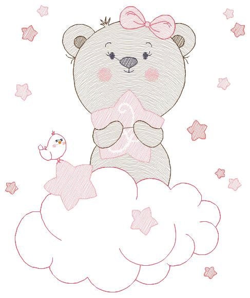 Teddy Bear with stars embroidery designs - Baby girl embroidery design machine embroidery pattern - Bear with cloud - instant download pes Marcia Embroidery
