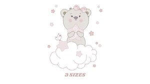 Teddy Bear embroidery designs - Baby girl embroidery design machine embroidery pattern - Cute sweet bear with cloud star - instant download
