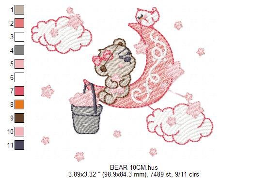 Bear embroidery designs - Moon embroidery design machine embroidery pattern - Bear rippled stitch design - Teddy embroidery Moon embroidery Marcia Embroidery