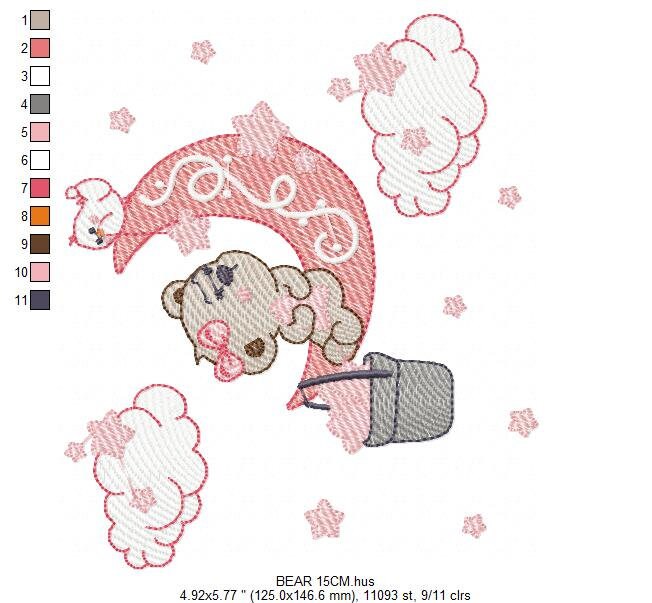 Bear embroidery designs - Moon embroidery design machine embroidery pattern - Bear rippled stitch design - Teddy embroidery Moon embroidery Marcia Embroidery