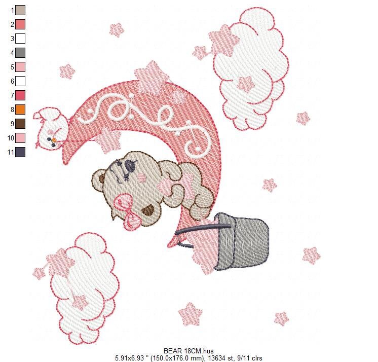 Bear embroidery designs - Moon embroidery design machine embroidery pattern - Bear rippled stitch design - Teddy embroidery Moon embroidery Marcia Embroidery