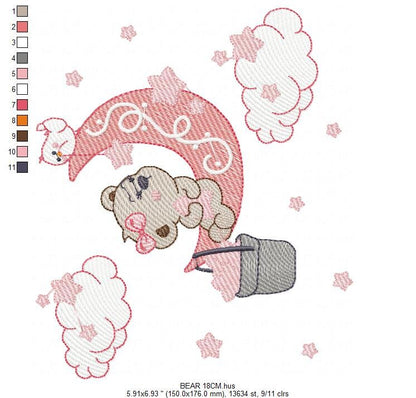 Bear embroidery designs - Moon embroidery design machine embroidery pattern - Bear rippled stitch design - Teddy embroidery Moon embroidery Marcia Embroidery