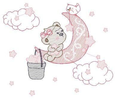 Bear embroidery designs - Moon embroidery design machine embroidery pattern - Bear rippled stitch design - Teddy embroidery Moon embroidery Marcia Embroidery