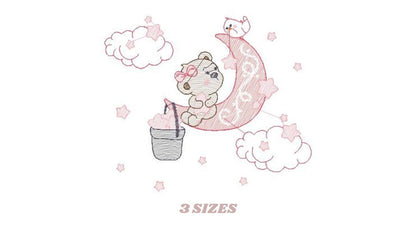Bear embroidery designs - Moon embroidery design machine embroidery pattern - Bear rippled stitch design - Teddy embroidery Moon embroidery Marcia Embroidery