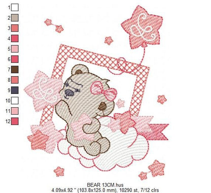 Bear embroidery designs - Cloud and stars embroidery design machine embroidery pattern - Baby girl embroidery file instant download pes jef Marcia Embroidery