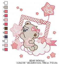 Bear embroidery designs - Cloud and stars embroidery design machine embroidery pattern - Baby girl embroidery file instant download pes jef