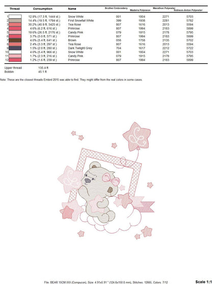Bear embroidery designs - Cloud and stars embroidery design machine embroidery pattern - Baby girl embroidery file instant download pes jef Marcia Embroidery