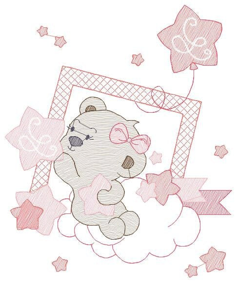 Bear embroidery designs - Cloud and stars embroidery design machine embroidery pattern - Baby girl embroidery file instant download pes jef Marcia Embroidery