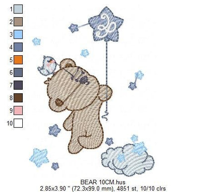Bear with balloon embroidery designs - Bear embroidery design machine embroidery pattern - Animal embroidery file - Baby boy embroidery pes Marcia Embroidery