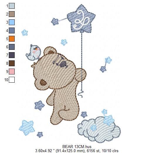 Bear with balloon embroidery designs - Bear embroidery design machine embroidery pattern - Animal embroidery file - Baby boy embroidery pes Marcia Embroidery