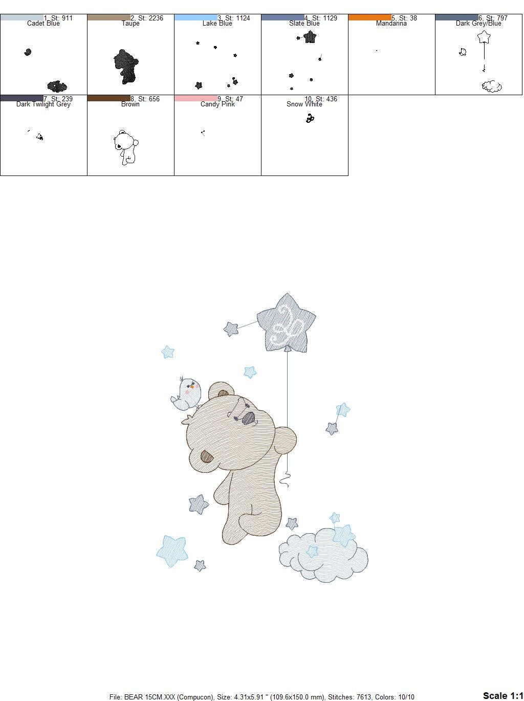 Bear with balloon embroidery designs - Bear embroidery design machine embroidery pattern - Animal embroidery file - Baby boy embroidery pes Marcia Embroidery