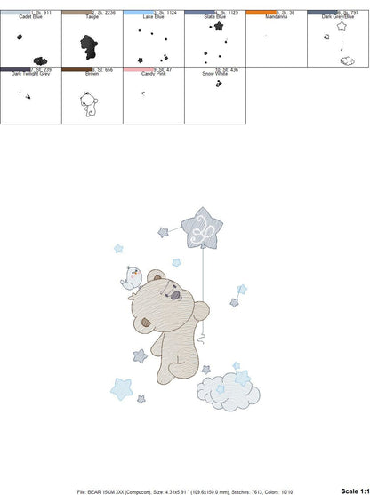Bear with balloon embroidery designs - Bear embroidery design machine embroidery pattern - Animal embroidery file - Baby boy embroidery pes Marcia Embroidery