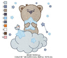 Load image into Gallery viewer, Bear embroidery designs - Bear with star embroidery design machine embroidery pattern - Cute sweet boy bear with cloud - instant download
