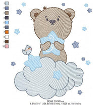 Load image into Gallery viewer, Bear embroidery designs - Bear with star embroidery design machine embroidery pattern - Cute sweet boy bear with cloud - instant download
