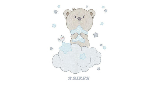 Bear embroidery designs - Bear with star embroidery design machine embroidery pattern - Cute sweet boy bear with cloud - instant download Marcia Embroidery