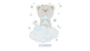 Bear embroidery designs - Bear with star embroidery design machine embroidery pattern - Cute sweet boy bear with cloud - instant download