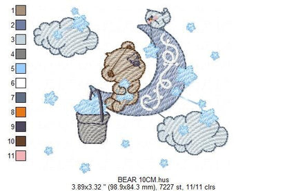 Bear embroidery designs - Moon embroidery design machine embroidery pattern - bear filled stitch design - Teddy embroidery Moon embroidery - Marcia Embroidery