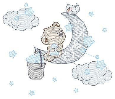 Bear embroidery designs - Moon embroidery design machine embroidery pattern - bear filled stitch design - Teddy embroidery Moon embroidery - Marcia Embroidery