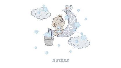 Bear embroidery designs - Moon embroidery design machine embroidery pattern - bear filled stitch design - Teddy embroidery Moon embroidery - Marcia Embroidery