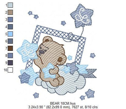 Bear embroidery designs - Cloud and stars embroidery design machine embroidery pattern - Baby boy embroidery file instant download pes jef Marcia Embroidery