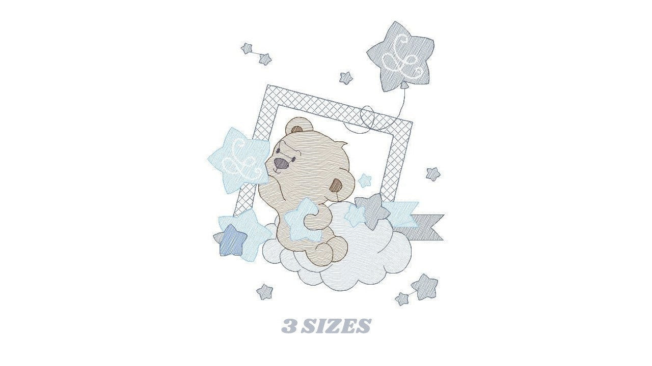 Bear embroidery designs - Cloud and stars embroidery design machine embroidery pattern - Baby boy embroidery file instant download pes jef Marcia Embroidery