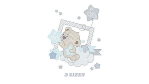 Bear embroidery designs - Cloud and stars embroidery design machine embroidery pattern - Baby boy embroidery file instant download pes jef