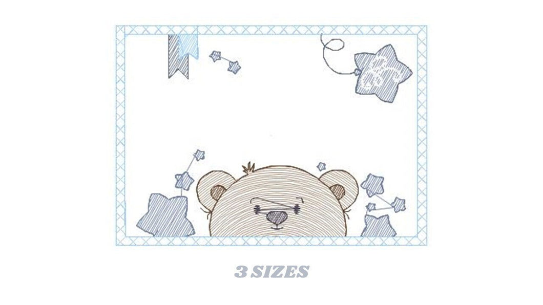 Peek a boo Bear embroidery designs - Teddy embroidery design machine embroidery pattern - Baby Boy embroidery file - download bear in frame