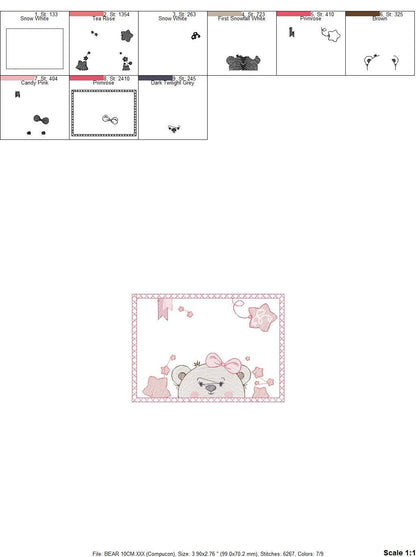 Bear embroidery designs - Teddy embroidery design machine embroidery pattern - Baby Girl embroidery file - instant download bear in a frame Marcia Embroidery